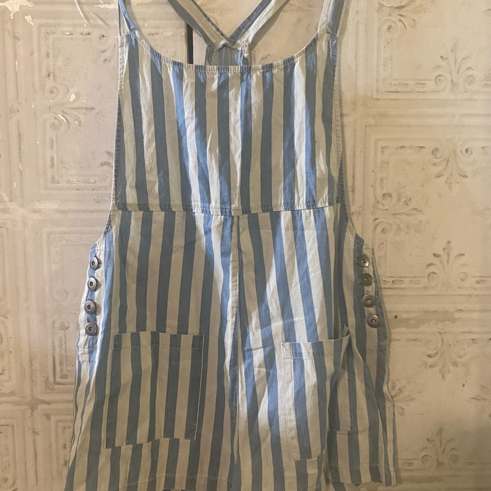 Blue and White Striped Overalls
